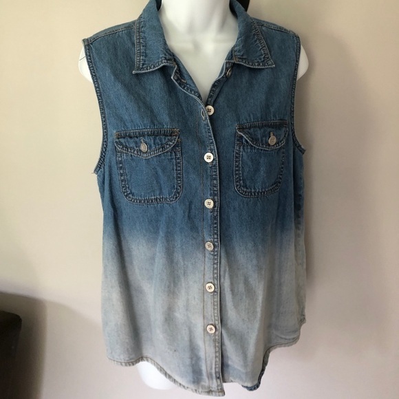 MINKPINK Ombre faded sleeveless denim jean shirt size medium - Picture 6 of 12